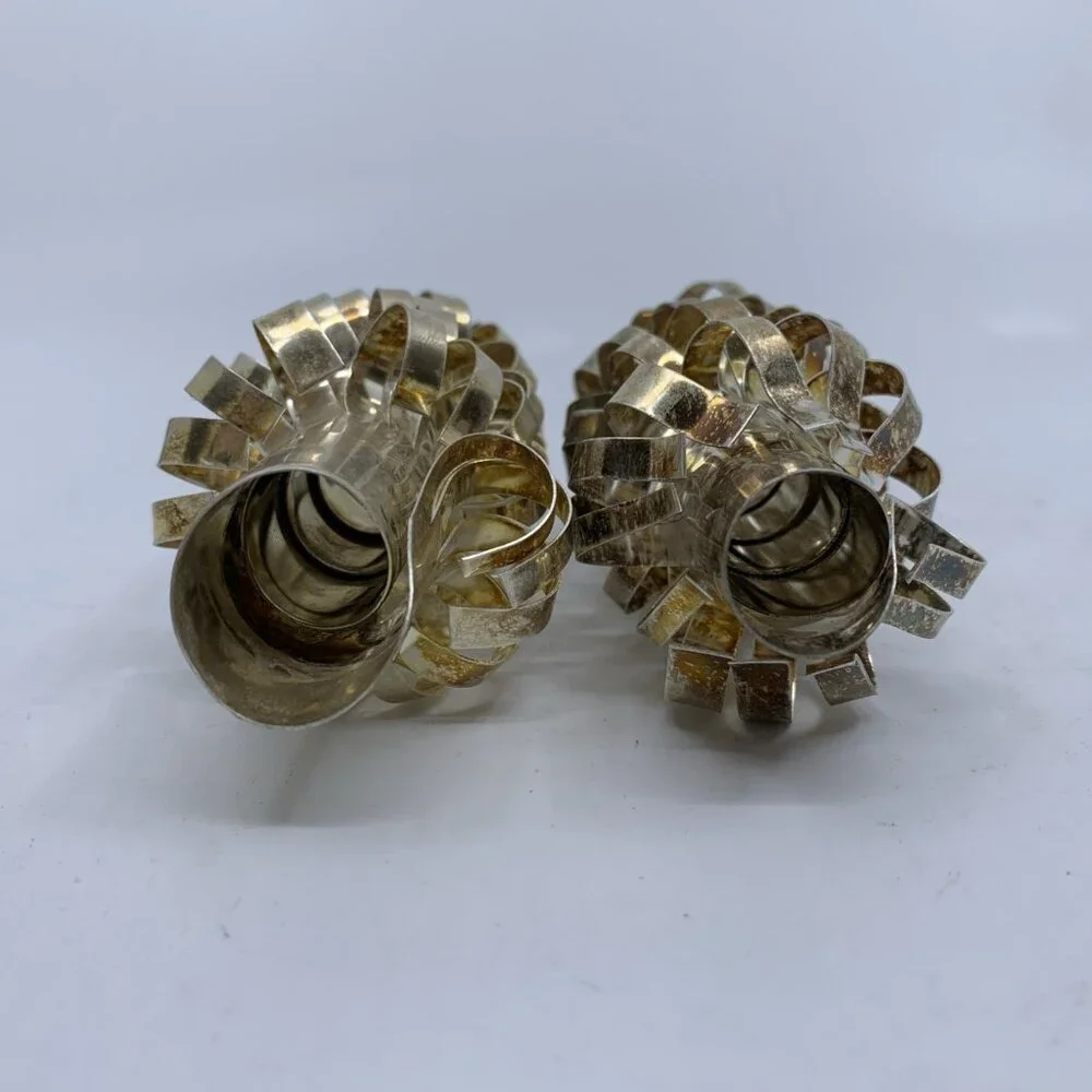 Vintage Brass Ribbon Loop Slim Taper Candle Covers 4.5” Tall MCM Pair - Picture 3 of 5